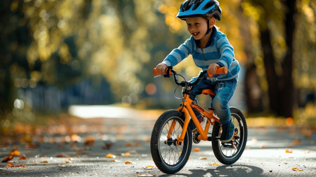 Kind mit einem 16 Zoll Fahrrad im Park, ideal ab wann 16 Zoll Fahrrad geeignet ist für Kinder