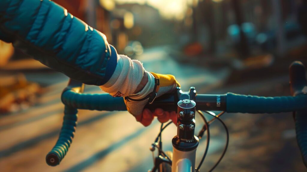 Person fährt Fahrrad im Park, informiert über wann darf ich nach einer Karpaltunnel-OP wieder Fahrrad fahren