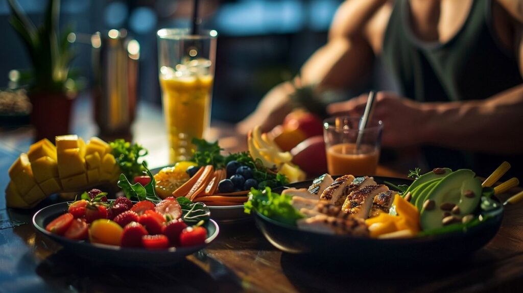 Gesunde Mahlzeit mit Hühnchen und Gemüse, ideal für was essen nach Sport abends