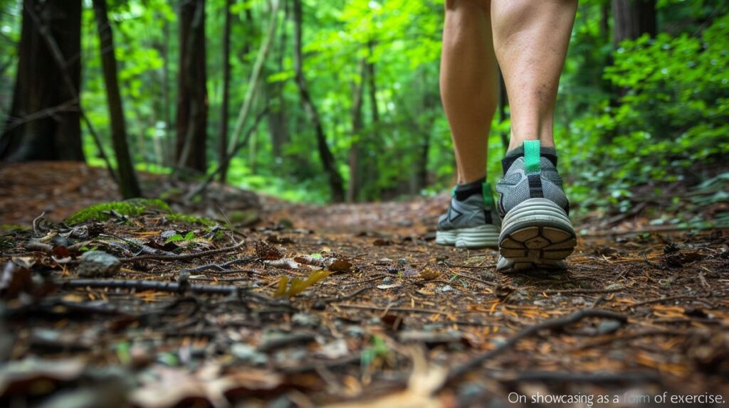 Frau beim Spazierengehen im Park, zeigt dass Spazierengehen Sport und Freizeitaktivität ist