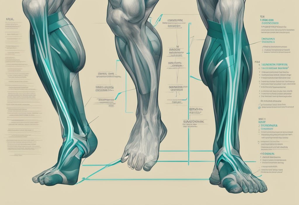 Moderne digitale Illustration mit detailliertem Diagramm der menschlichen Beine, das die spezifischen Muskeln hervorhebt und beschriftet, die bei x-Beine welche Muskeln trainieren Übungen trainiert werden, Hauptfarbthema ist Türkis.