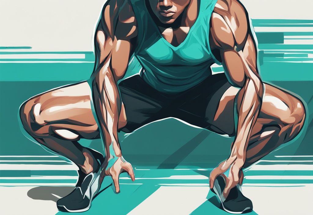 Moderne digitale Malerei-Illustration von menschlichen Beinen, die spezifische Muskeln bei X-Bein-Workouts hervorhebt, Hauptfarbthema ist Türkis.