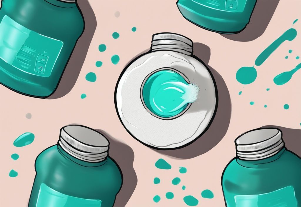 Hände mischen Creatin und Protein in einem Shaker-Flasche, moderne digitale Malerei in Teal.