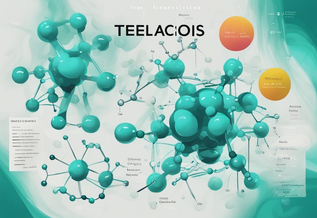 Moderne digitale Malerei mit Teal-Farbschema, zeigt bunte Diagramme der molekularen Strukturen verschiedener nicht-essentieller Aminosäuren mit ihren Namen.