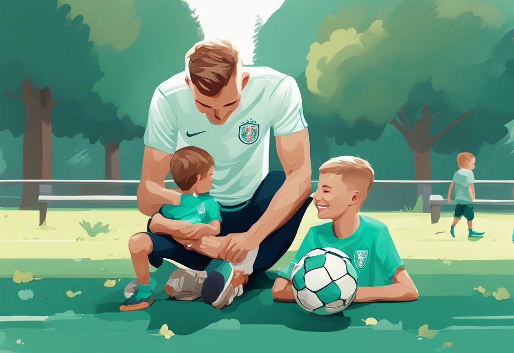 Joshua Kimmich verbringt Zeit mit seinen Kindern im Park, moderne digitale Malerei in Teal, wie viele Kinder hat Kimmich.