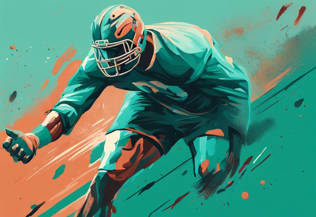 Moderne digitale Illustration mit geteiltem Bild: Links reitende Person auf einem Pferd, Schweiß im Gesicht, rechts Fußballspieler in einem herausfordernden Match, sichtbar erschöpft, Hauptfarbthema Teal.