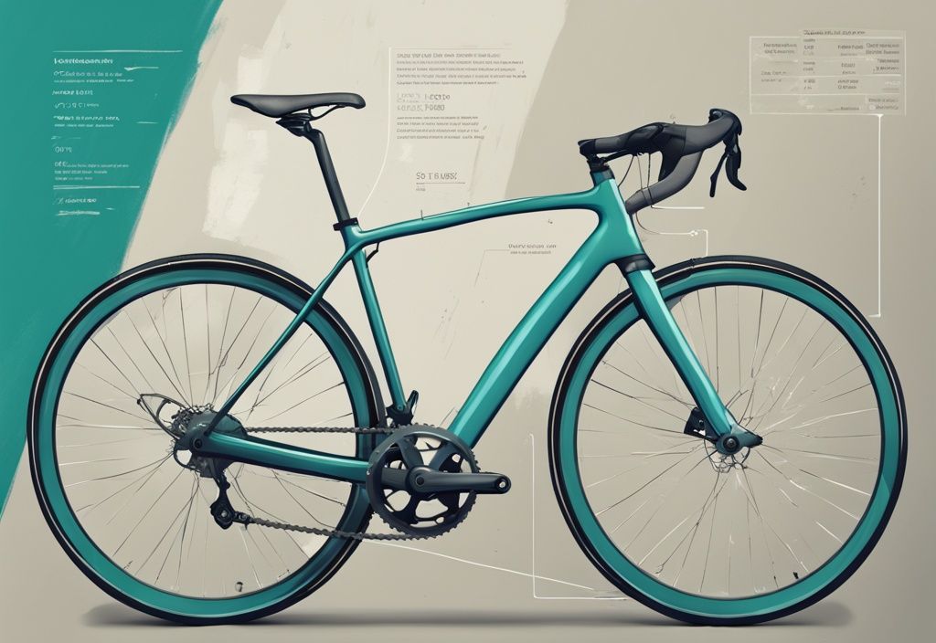 Moderne digitale Malerei mit einem Fahrrad in Teal-Farbtönen, detaillierte Darstellung des Getriebesystems mit Anmerkungen zur einfachen Verständlichkeit.